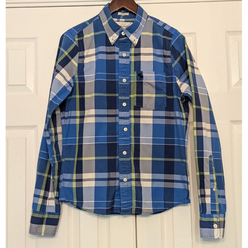 Abercrombie & Fitch Blue Plaid Button-Up Long-Sleeve Shirt Men's Small